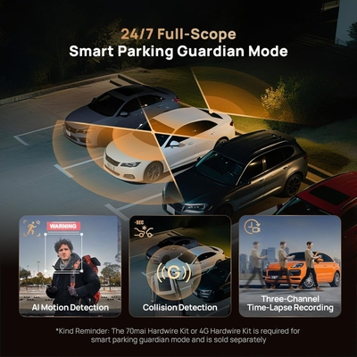 70mai Dash Cam 4K T800 & 4k Rear Cam. & 256GB SD 3-Channel w/ Dual 4K, IMX678, HDR Night Vision, AI