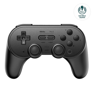 8Bitdo Pro 2 (Hall Effect) Bluetooth Controller for Switch, PC, Android, Steam Deck & Apple (Black) (RET00409)