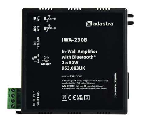 Adastra IWA-230B Επιτοίχιος Ενισχυτής με Bluetooth Τελικός Ενισχυτής Εγκαταστάσεων 30W/100V και Σύνδεση Bluetooth