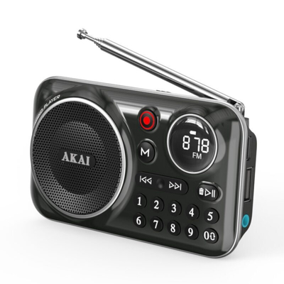 Akai APR-500 BK ΜΑΥΡΟ Φορητό ραδιόφωνο με Bluetooth, USB, TF, REC, έξοδο ακουστικών και οθόνη - 2.5W