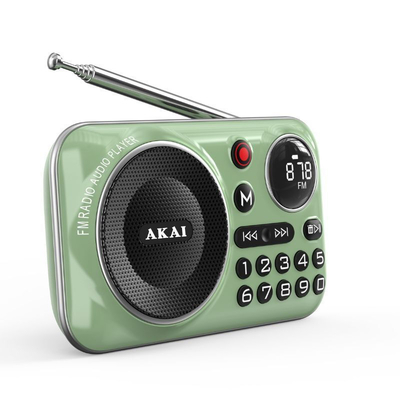 Akai APR-500 ΠΡΑΣΙΝΟ Φορητό ραδιόφωνο με Bluetooth, USB, TF, REC, έξοδο ακουστικών και οθόνη - 2.5W