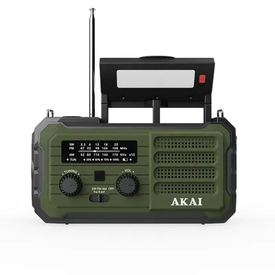 Akai APR-801 Ραδιόφωνο Επιβίωσης με Ηλιακό Πάνελ, Δυναμό, Bluetooth & Power Bank (Πράσινο)