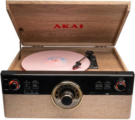 Akai ATT-300CC Βαλιτσάκι Πικάπ με Προενίσχυση και Ενσωματωμένα Ηχεία Καφέ