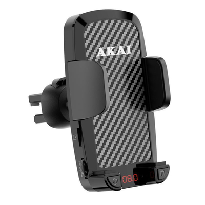 Akai FMT-C14BT Πολυλειτουργική βάση κινητού αυτοκινήτου και FM Transmitter με φορτιστή, Bluetooth, 2 USB, Type-C, ΤF, UDisk, Aux-Out και Handsfree, 12V-24V