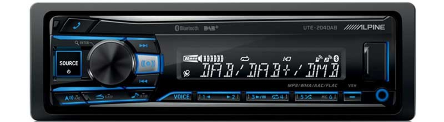 Alpine UTE-204DAB Radio USB Bluetooth Multi colour Digital Radio with DAB+3 PreOuts