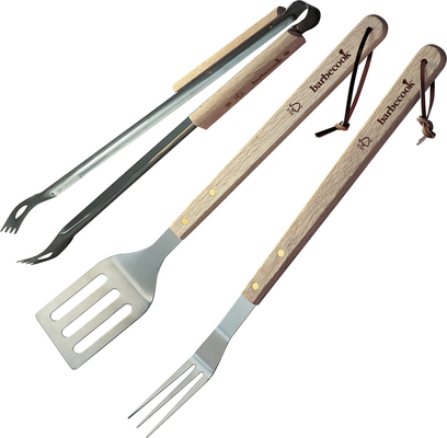 Barbecook Εργαλεία BBQ με Ξύλινη Λαβή Σετ 3τεμ. (Λαβίδα, Σπάτουλα, Πιρούνα).223.0310.055
