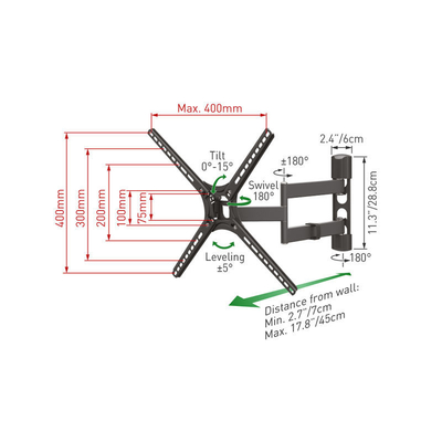 Barkan BM343 ,13" - 65" με Βραχίονα και Κλίση Μαύρη Βάση Τηλεόρασης Τοίχου