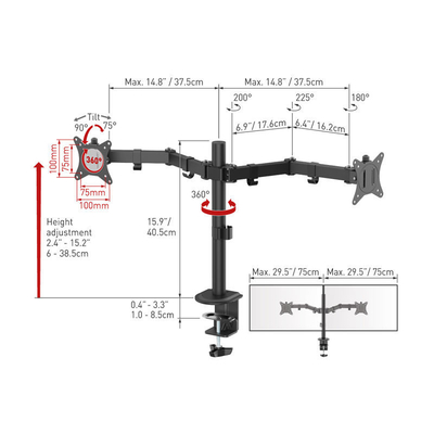 Barkan M142T 13" - 32" για Δύο Οθόνες Βάση Οθόνης Γραφείου