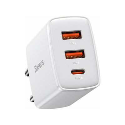 Baseus CCXJ-E02 Φορτιστής Χωρίς Καλώδιο με 2 Θύρες USB-A και Θύρα USB-C 30W Power Delivery Λευκός (Compact 2U+C)