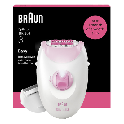 Braun SE3-031 /N Silk Epil 3 Αποτριχωτική Μηχανή Epilator με 2 ταχύτητες, κεφαλή ξυριστικής μηχανής και χτενάκι για τριμάρισμα  Pink