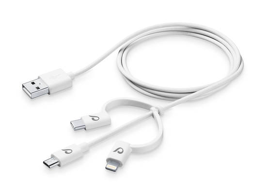 CELLULAR LINE 316111 USB Καλώδιο Συγχρονισμού και Φόρτισης microUSB/Lightning/Type-C (1m) Λευκό