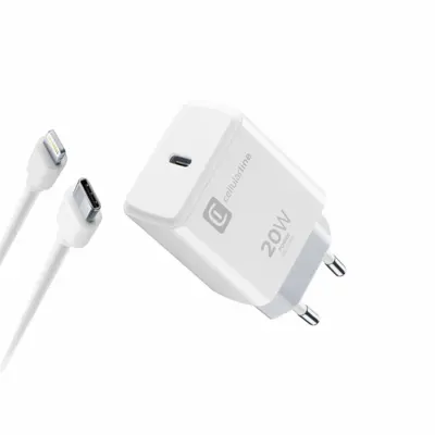 CELLULAR LINE 398476 Σετ Φορτιστής για iPhone με Θύρα Type-C και Καλώδιο USB-C/Lightning 20W Λευκό