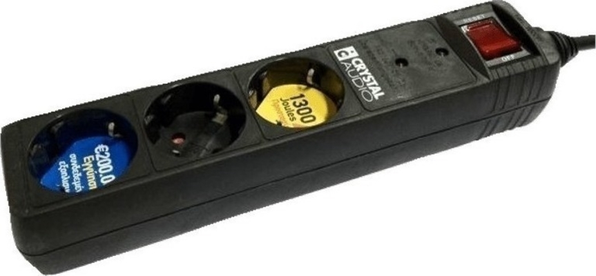 CRYSTAL AUDIO CP3-1300-70 Μαύρο Πολύπριζο Προστασίας Schuko 3 Θέσεων 1300j/70db