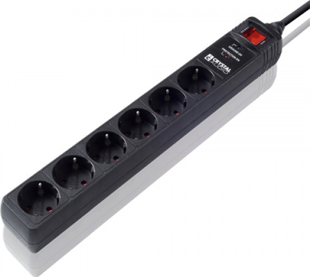 CRYSTAL AUDIO CP6 Μαύρο Πολύπριζο Προστασίας Schuko 6 Θέσεων 1300j/70db