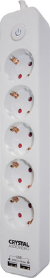 CRYSTAL AUDIO SUW-5 Λευκό Πολύπριζο 5 Schuko + 2xUSB 2,1a.381055