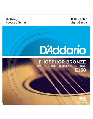 D'Addario ΕJ-38 Χορδές Ακουστικής 12χορδης Κιθάρας Phosphor Bronze  .010-.047 Light