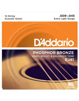D'Addario EJ-41 Χορδές Ακουστικής 12χορδης Phosphor Bronze  .009-.045 Extra Light
