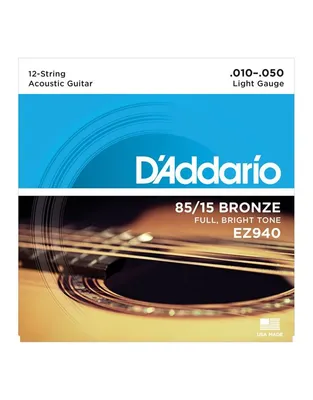 D'Addario EZ-940 Χορδές 12-Χορδης Ακουστικής Κιθάρας 85/15 Bronze  .010-.050 Light