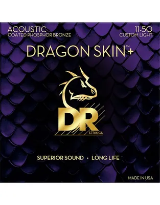 DR Strings Dragon Skin+ DAP-11 Coated Phosphor Bronze Χορδές Ακουστικής Κιθάρας .011 -.050 Custom-Light