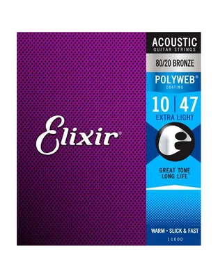 ELIXIR 11000 Χορδές Ακουστικής Κιθάρας Polyweb Coating 80/20 Bronze .010-.047 Extra Light