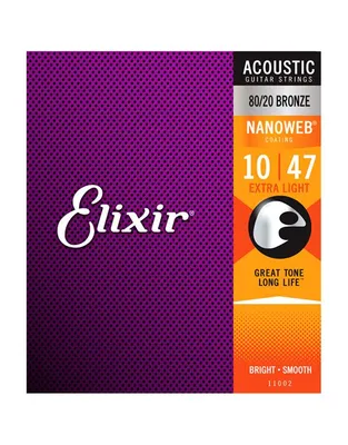 ELIXIR 11002 Χορδές Ακουστικής Κιθάρας Nanoweb Coating 80/20 Bronze .010-.047 Extra Light