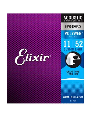ELIXIR 11025  Χορδές Ακουστικής Κιθάρας Polyweb Coating 80/20 Bronze .011-.052 Custom Light