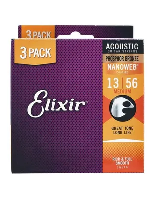 ELIXIR 116570 Χορδές Ακουστικής Κιθάρας Nanoweb Coating Phosphor Bronze .013-.056 Medium (Πακέτο 3 τεμαχίων)