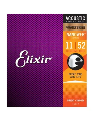 ELIXIR 16027 Χορδές Ακουστικής Κιθάρας Nanoweb Coating Phosphor Bronze .011-.052 Custom Light