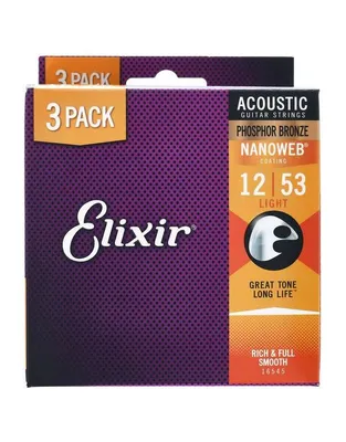 ELIXIR 16569 Χορδές Ακουστικής Κιθάρας Nanoweb Coating Phosphor Bronze .012-.053 Light (Πακέτο 3 τεμαχίων)