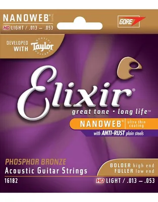 ELIXIR 16182 Χορδές Ακουστικής Κιθάρας Nanoweb Coating Phosphor Bronze .013-.053 HD Light
