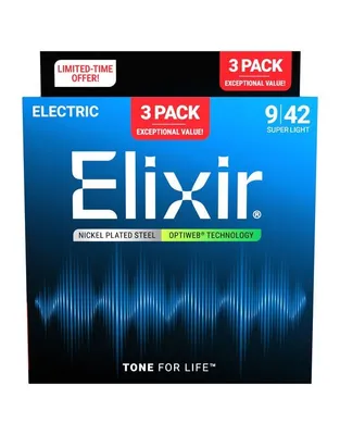 ELIXIR 16571 Χορδές Ηλεκτρικής Κιθάρας Optiweb Coating .009-.042 Super Light (Πακέτο 3 τεμαχίων)