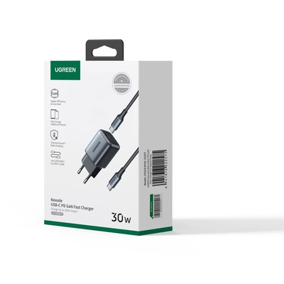 Φορτιστής Σπιτιού GaN PD 30W UGREEN CD319 25257, με καλώδιο USB-C 60W 1m Γκρί