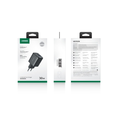 Φορτιστής Σπιτιού GaN PD 30W UGREEN X516 55539 2 Θέσεων Γκρι
