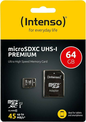 Intenso Micro SD CARD 64GB class10 with adapter 3423490