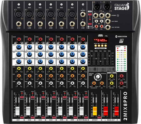 Italian Stage 2MIX8PRO Αναλογική Κονσόλα 7 Καναλιών με Phantom Power & 6 Εισόδους XLR & Bluetooth