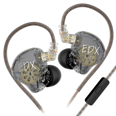 KZ EDX LITE Transparent Grey With MIC – IEM 3,5 In Ear Monitor Earphones, Super-Linear, HIFI bass, N