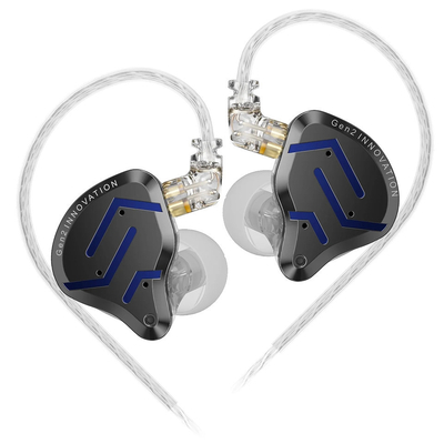 KZ ZSN PRO 2 Black Blue No Mic – IEM 3,5 In Ear Monitor Earphones, Hybrid 1BA+1DD 10mm, metal, HIFI
