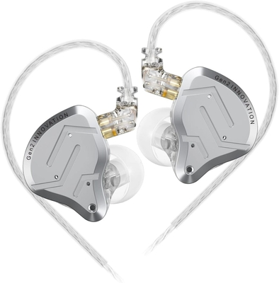 KZ ZSN PRO 2 SIlver No Mic – IEM 3,5 In Ear Monitor Earphones, Hybrid 1BA+1DD 10mm, metal, HIFI bass