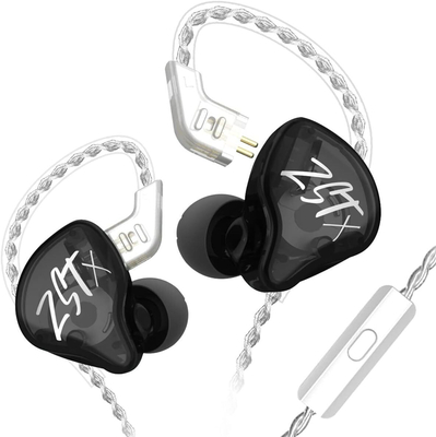 KZ ZST X Black With Mic – IEM 3,5 In Ear Monitor Earphones, Dynamic Hybrid Dual Driver 1BA+1DD, 2x