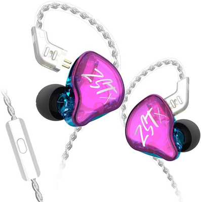 KZ ZST X Purple With Mic – IEM 3,5 In Ear Monitor Earphones, Dynamic Hybrid Dual Driver 1BA+1DD, 2x