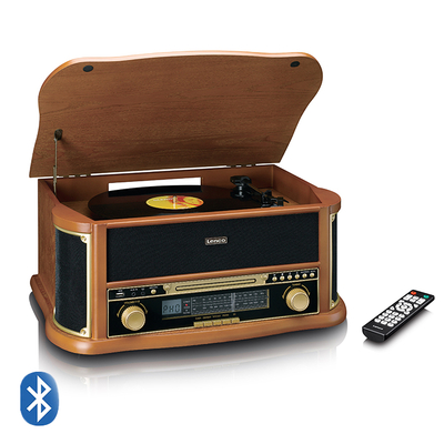 LENCO CLASSIC PHONO TCD-2551WD Πικάπ σε ρετρό σχεδιασμό με ενσωματωμένα ηχεία 10W, Bluetooth, ραδιόφωνο AM/FM, CD player, κασετόφωνο και λειτουργία μετατροπής MP3.