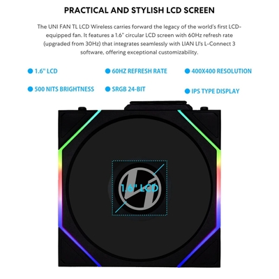 Lian Li UNI FAN TL-LCD Wireless Reverse 140 Black (1pc) Case Fan - No Controller Included