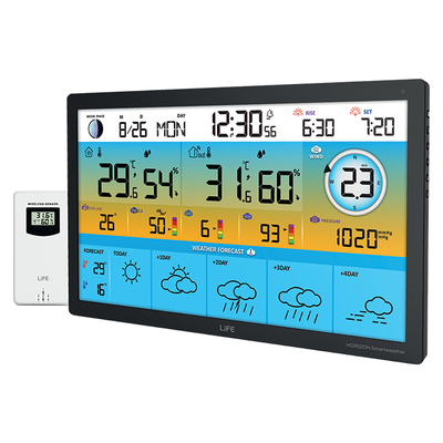 LIFE HORIZON Smartweather TUYAXL TUYA Smart Wi-Fi μετεωρολογικός σταθμός με ασύρματο εξωτερικό αισθητήρα, έγχρωμη οθόνη LCD 15.5" και πρόγνωση καιρού 5 ημερών