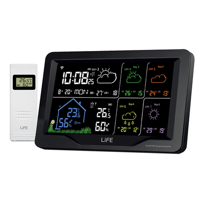 LIFE STEPPE Smartweather TUYA TUYA Smart Wi-Fi μετεωρολογικός σταθμός με ασύρματο εξωτερικό αισθητήρα, έγχρωμη οθόνη LCD 7.5" και πρόγνωση καιρού 5 ημερών.