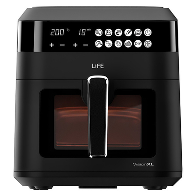 LiFE VISION XL Φριτέζα αέρος 6.3L, με ψηφιακή οθόνη LED, γυάλινο παράθυρο και φωτιζόμενο κάδο, 1300W.