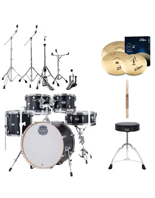 MAPEX MM504SFKD Mars Maple Fusion Matte Black Ακουστικό Drum Set με Βάσεις, Μπαγκετες, Κάθισμα και Πιατίνια Meinl