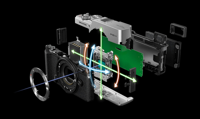 Olympus OM-System PEN Body black, Body cap, BLS-7 Li-ion battery, Hot shoe cover, Shoulder strap, In