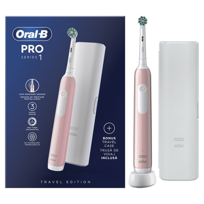 Oral-B Pro Series 1 Ηλεκτρική Οδοντόβουρτσα με Χρονομετρητή και Θήκη Ταξιδίου Ροζ.80714505