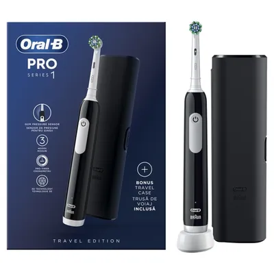 Oral-B Pro Series 1 Ηλεκτρική Οδοντόβουρτσα με Χρονομετρητή, Αισθητήρα Πίεσης και Θήκη Ταξιδίου Μαύρη.80714503