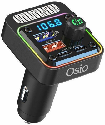 Osio OFT-4260BT Μαύρο FM transmitter και φορτιστής αυτοκινήτου με Bluetooth, USB Type-A, 2 Type-C, LED, Handsfree και θύρα δίσκου U – 54W